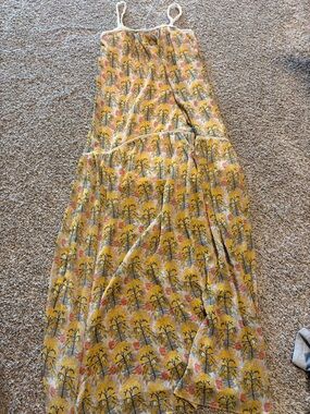 Zara Yellow Floral Drop-Waist Maxi Dress with Pink Accents